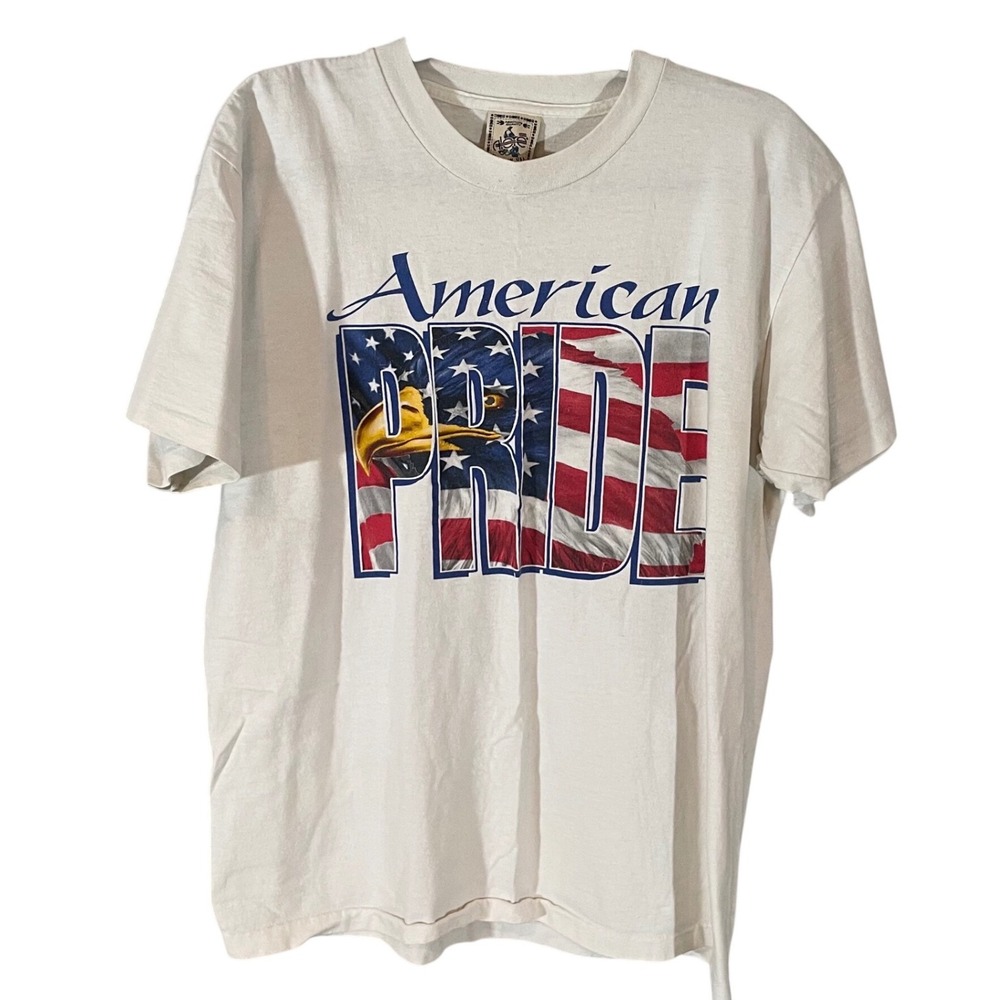 Vintage Single Stitch American Pride Eagle T Shirt Mens Lg White Made in USA 90s